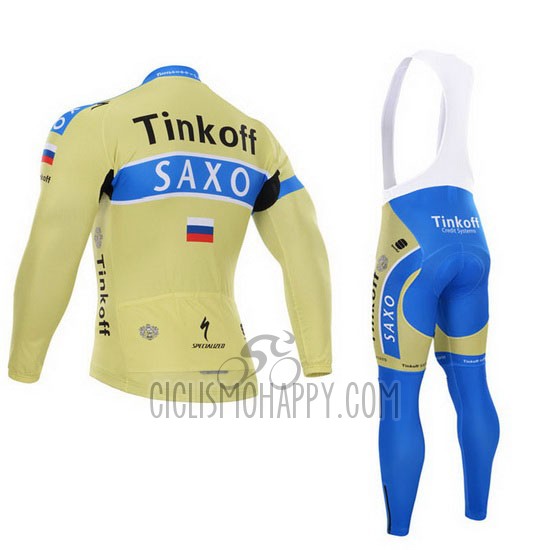Tinkoff Saxo Bank Cycling Jersey Bib Tight 2015 Long Sleeve Sky Blue and Yellow